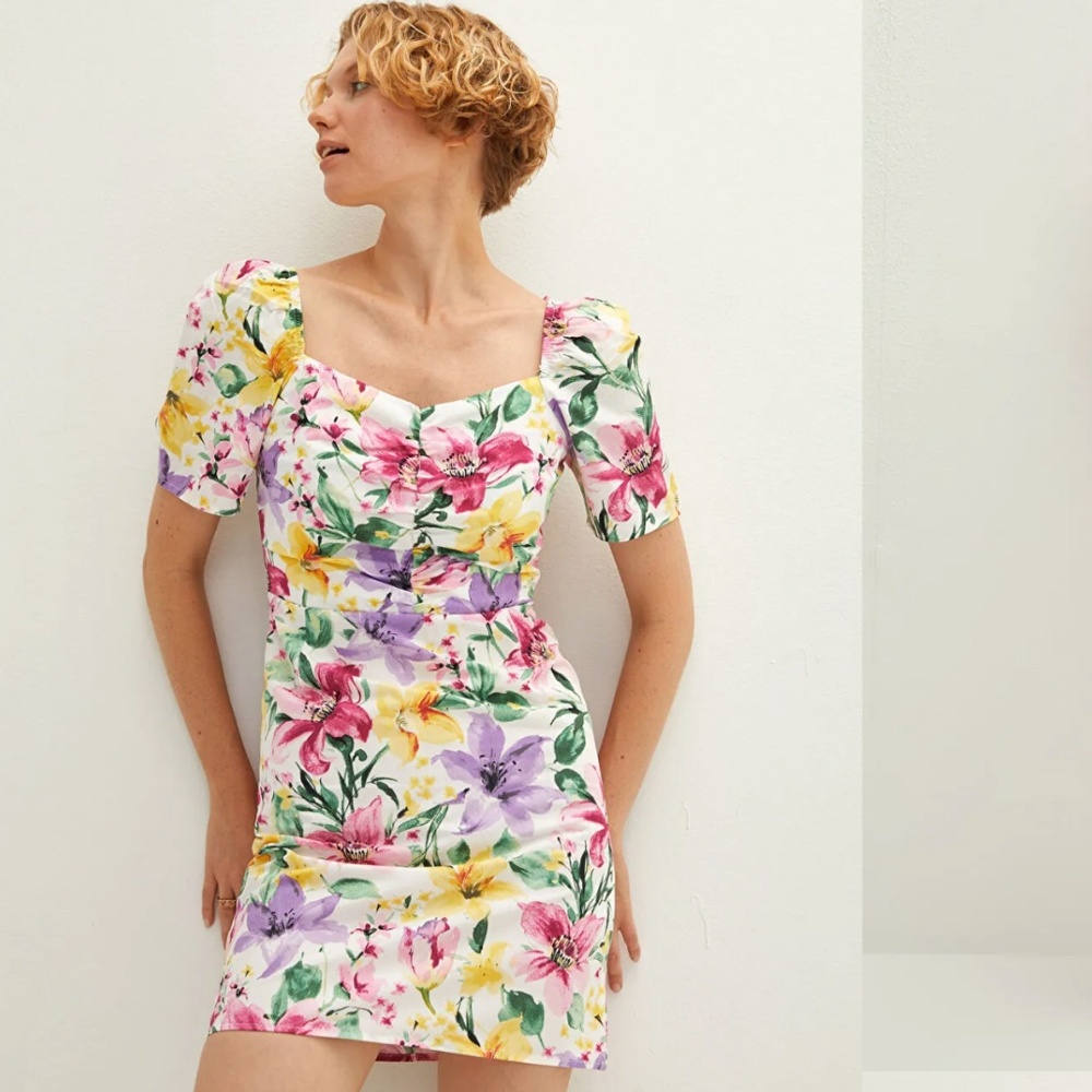 LCW Casual ⎮ Square Collar Floral Short Sleeve Poplin Women's Dress